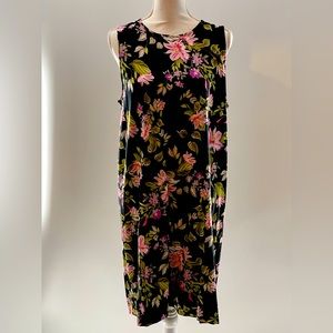 J Jill Wearever Collection Womens Black Floral Stretch Casual Dress - Large